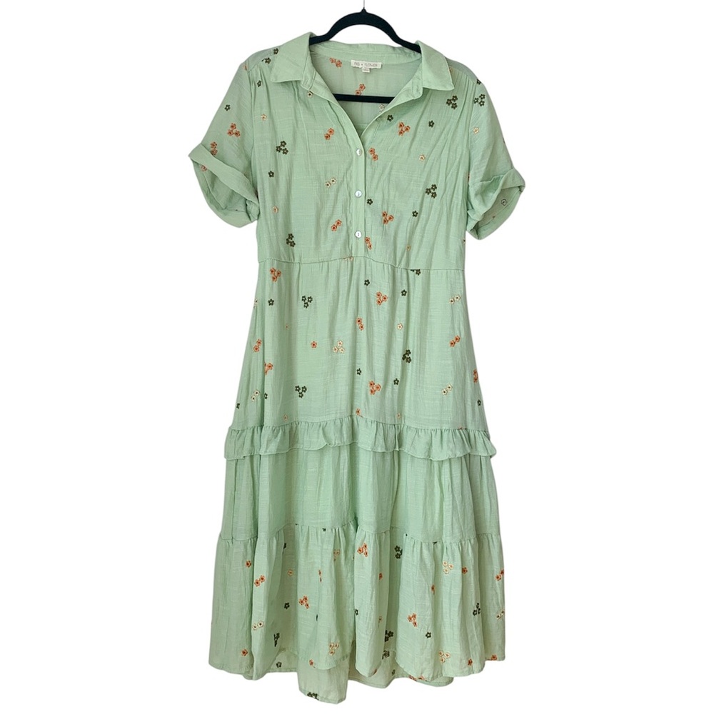 fig and flower Mint Green Floral Midi Dress